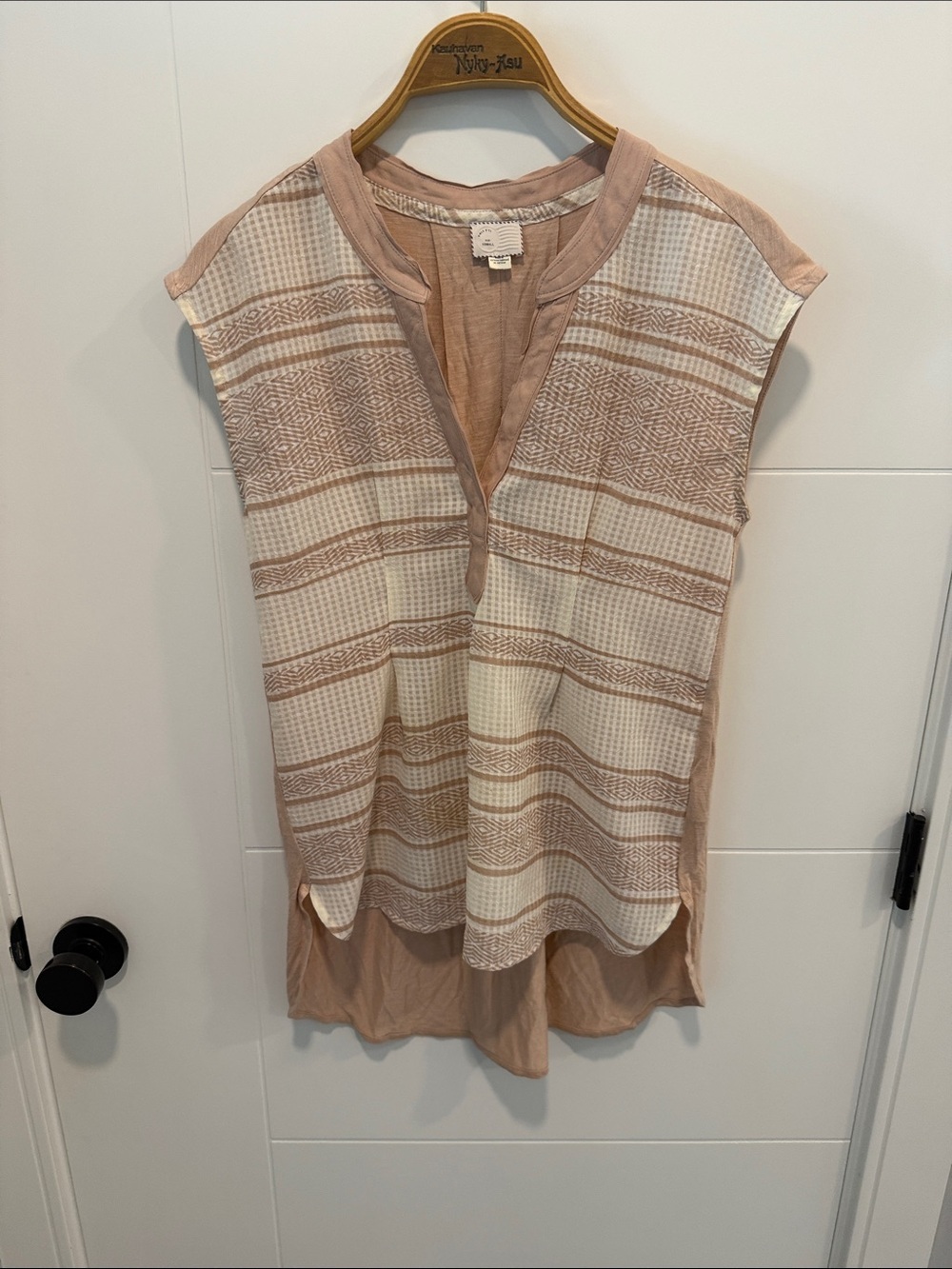 Pilcro and the Letterpress Blush and Cream Striped Cap-Sleeve Tunic